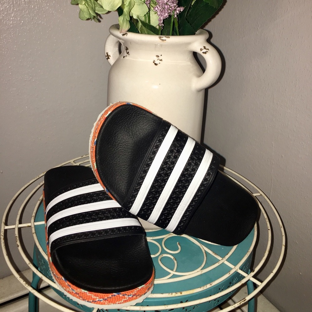 Adidas Slides with Fun Orange Trim